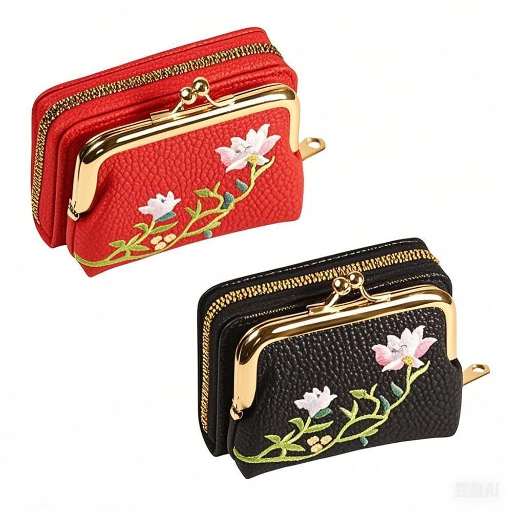 2453 2 PCS Trendy Flower Embroidered Card Holders – Organ Multi-Card Slots